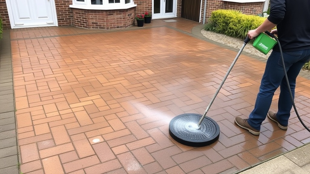 Deep cleaning driveway before sealing