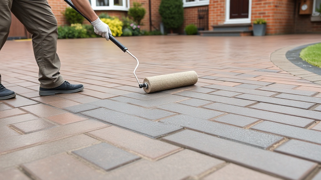 Applying professional driveway sealant